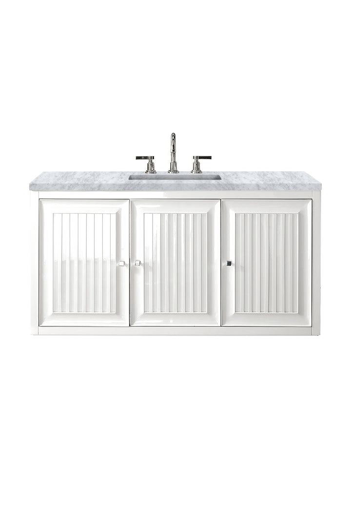 Athens 48" Single Vanity, Glossy White w/ 3 CM Carrara White Top