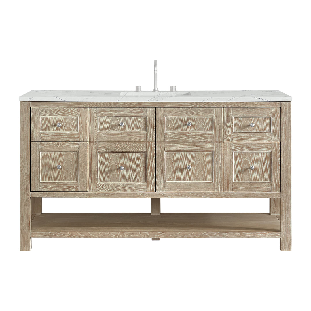 Breckenridge 60" Single Vanity, Whitewashed Oak, w/ 3 CM Ethereal Noctis Quartz Top