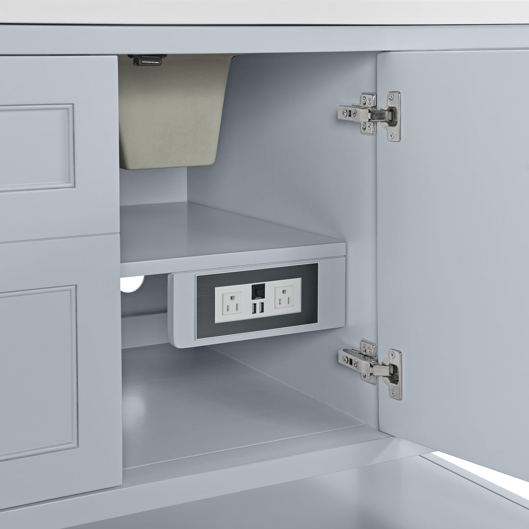 Breckenridge 60" Single Vanity, Serenity Blue, w/ 3 CM Ethereal Noctis Silestone Top w/ FreePower Wireless Charger