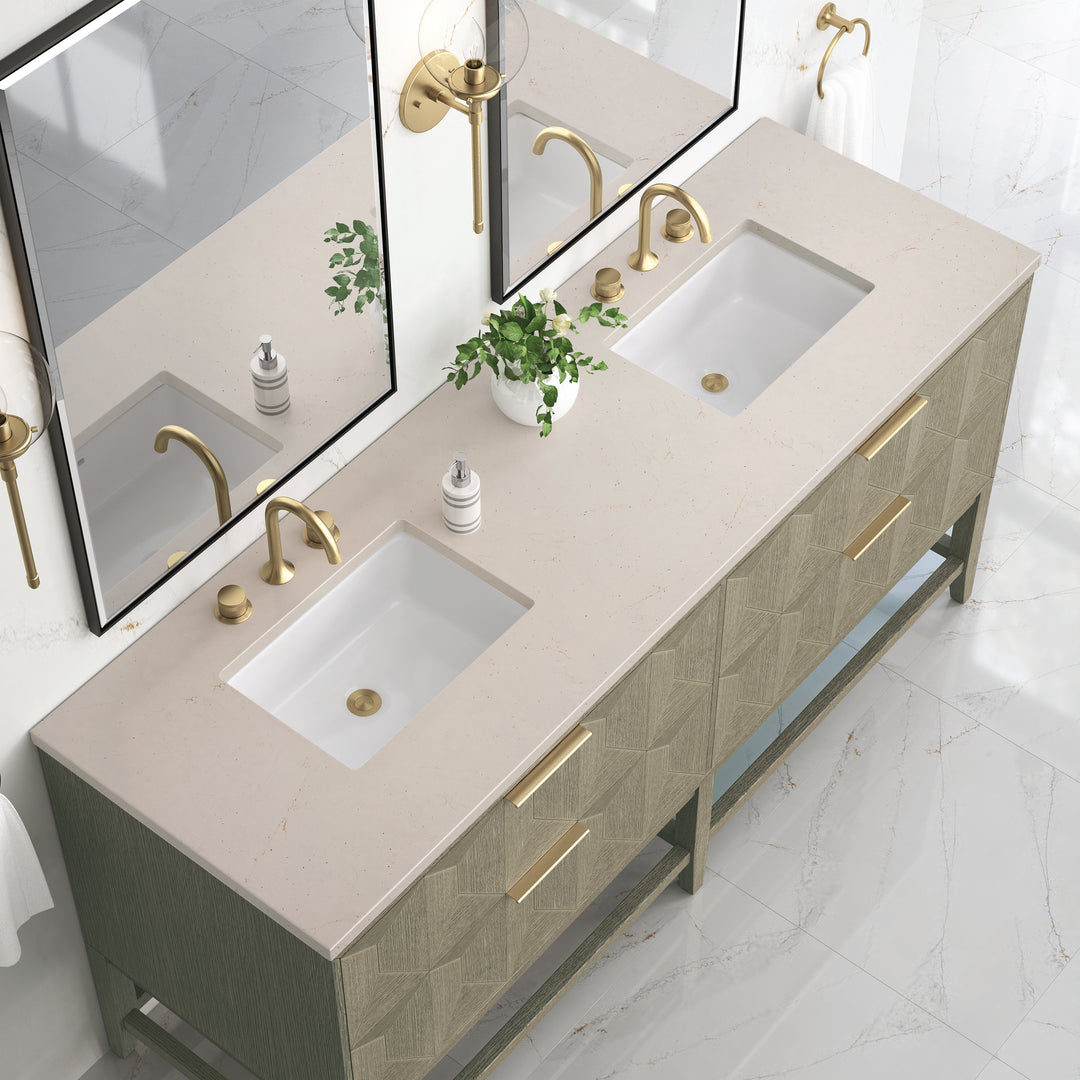 Emmeline 72" Double Vanity, Pebble Oak w/ 3 CM Eternal Marfil Top