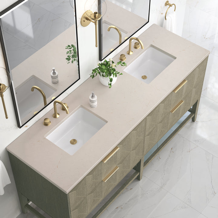 Emmeline 72" Double Vanity, Pebble Oak w/ 3 CM Eternal Marfil Top