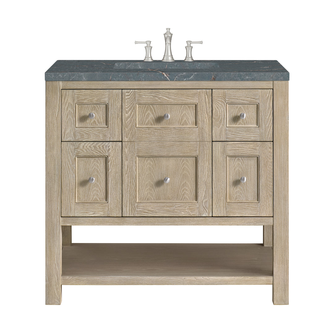 Breckenridge 36" Single Vanity, Whitewashed Oak w/ 3 CM Parisien Bleu Silestone Top