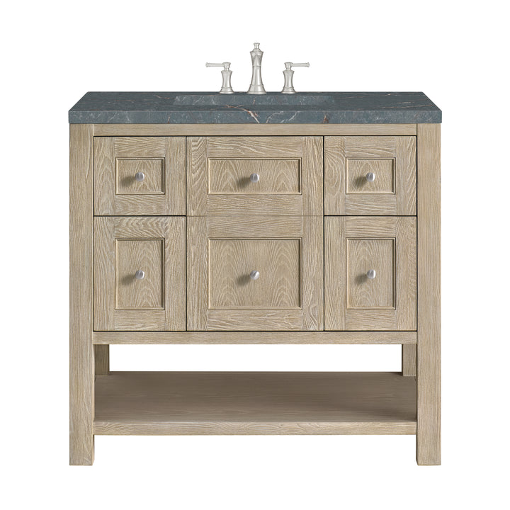 Breckenridge 36" Single Vanity, Whitewashed Oak w/ 3 CM Parisien Bleu Silestone Top