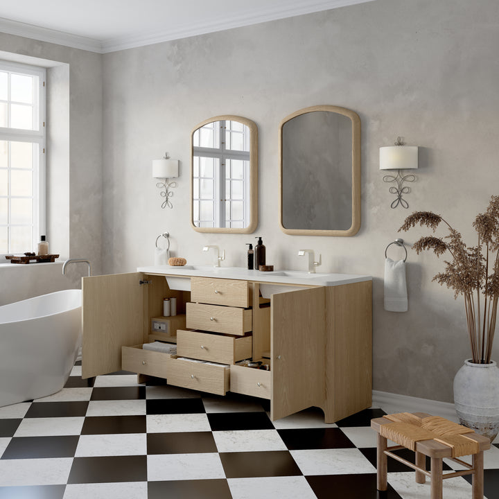 Gracyn 72" Double Vanity, Coastal Driftwood, w/ 3 CM White Zeus Quartz Top