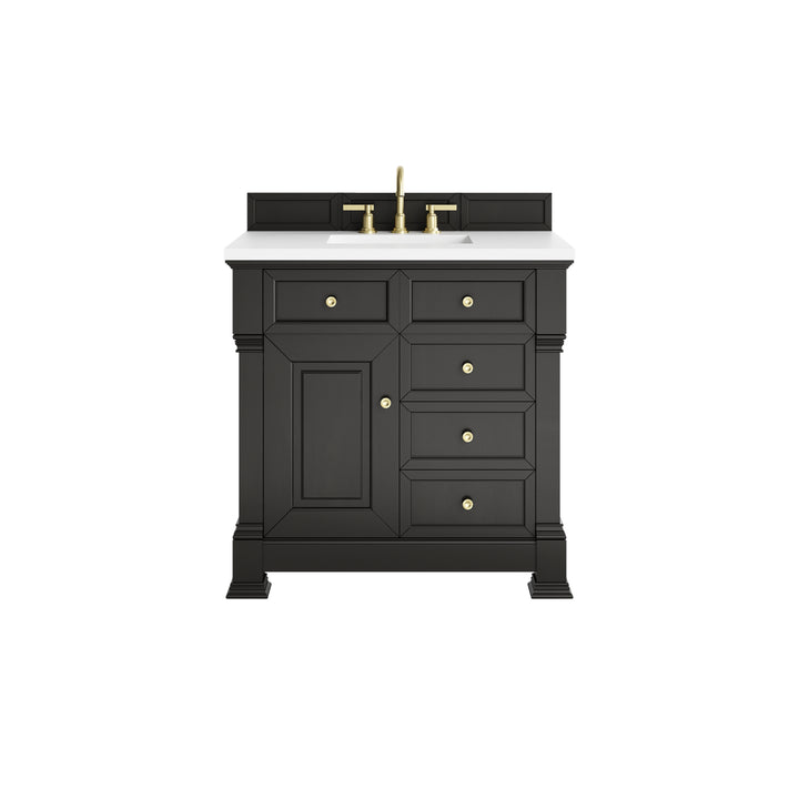 Brookfield 36" Single Vanity, Black Onyx,  w/ 3 CM White Zeus Silestone® Top
