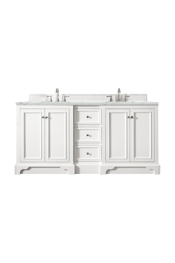 De Soto 72" Double Vanity, Bright White w/ 3 CM Ethereal Noctis Silestone Top