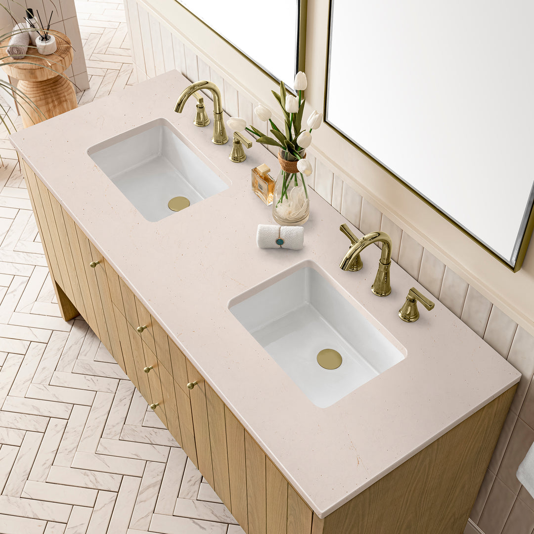 Hudson 60" Double Vanity, Light Natural Oak w/ 3 CM Eternal Marfil Top