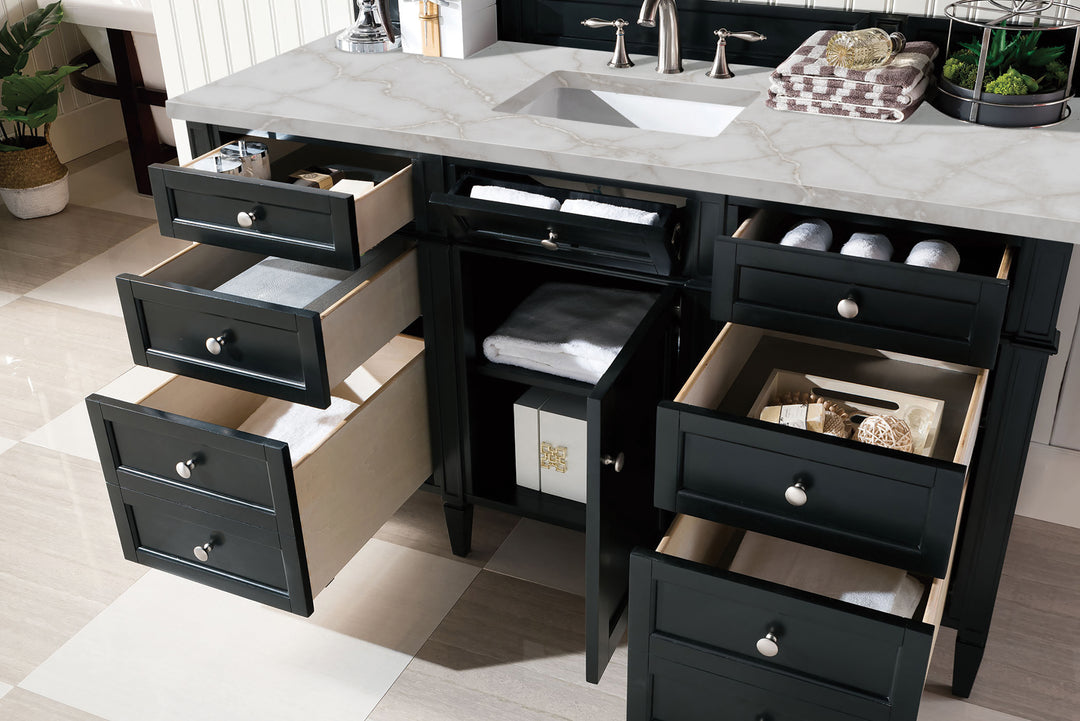 Brittany 60" Single Vanity, Black Onyx w/ 3 CM Victorian Silver Silestone Top