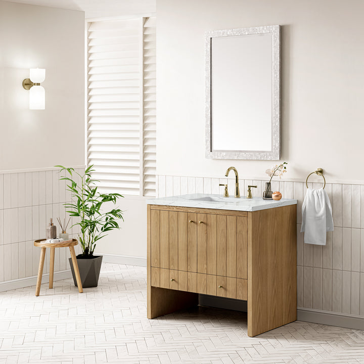 Hudson 36" Single Vanity, Light Natural Oak w/ 3 CM Ethereal Noctis Top