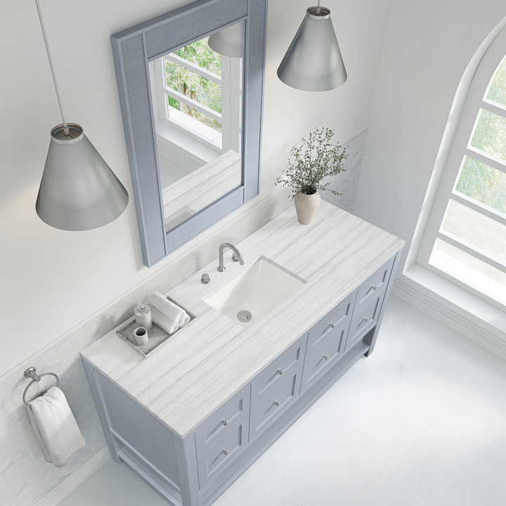Breckenridge 60" Single Vanity, Serenity Blue, w/ 3 CM Arctic Fall Solid Surface Top