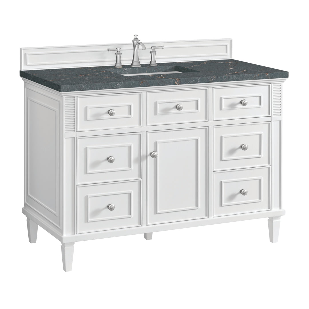 Lorelai 48" Single Vanity, Bright White w/ 3 CM Parisien Bleu Silestone Top w/FreePower Wireless Charger