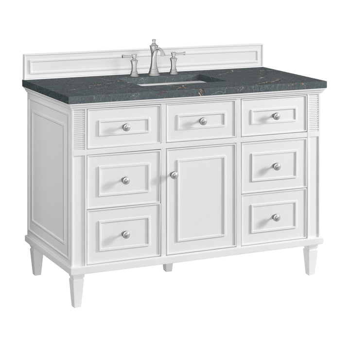 Lorelai 48" Single Vanity, Bright White w/ 3 CM Parisien Bleu Silestone Top w/FreePower Wireless Charger