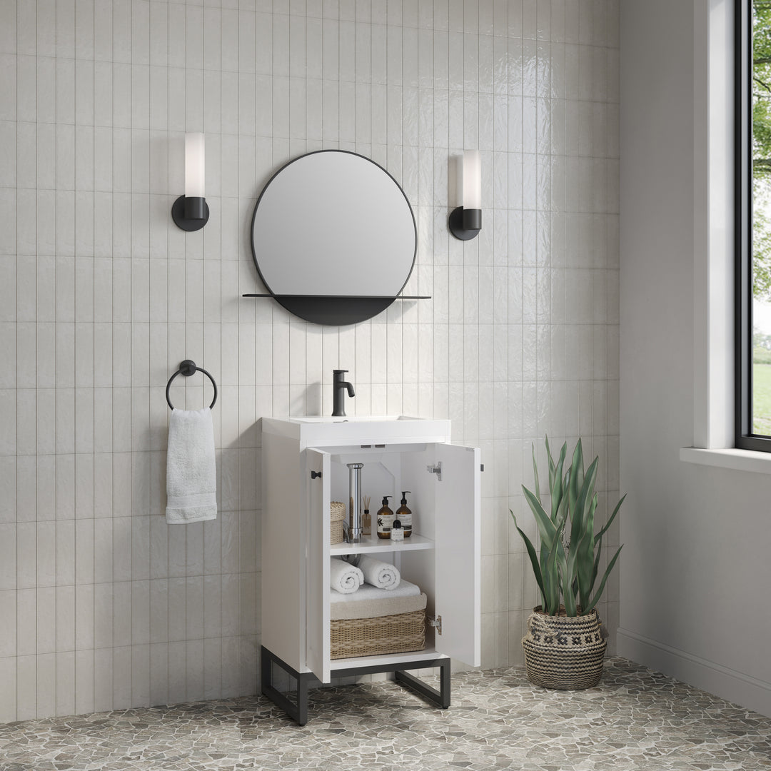 Chianti 20" Single Vanity, Glossy White, Matte Black, w/ White Glossy Composite Stone Top