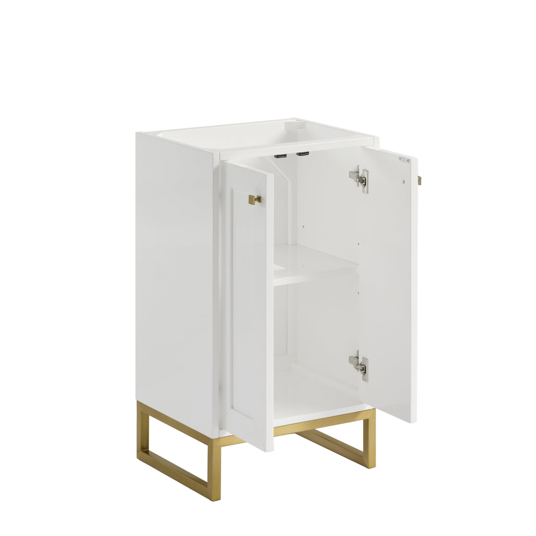Chianti 20" Single Vanity, Glossy White, Champagne Brass, w/ White Glossy Composite Stone Top