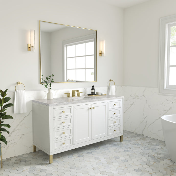 Chicago 60" Single Vanity, Glossy White, w/ 3 CM Eternal Jasmine Pearl Silestone® Top