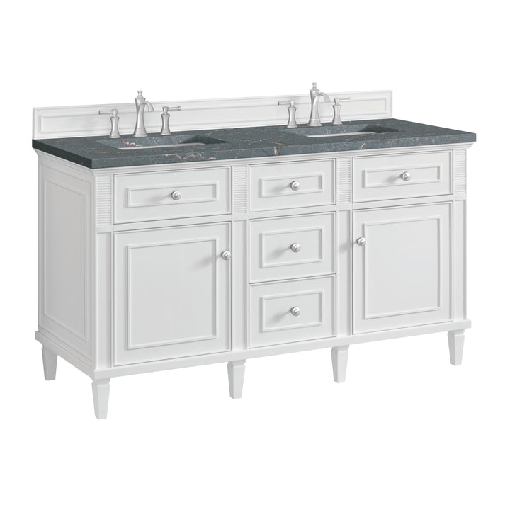 Lorelai 60" Double Vanity, Bright White w/ 3 CM Parisien Bleu Silestone Top w/FreePower Wireless Charger