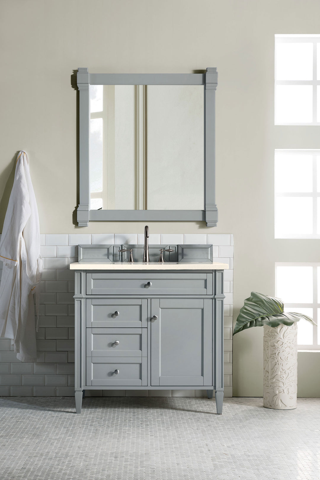 Brittany 36" Single Vanity, Urban Gray w/ 3 CM Eternal Marfil Silestone Top