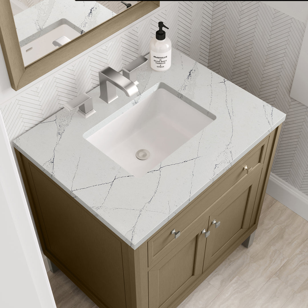 Chicago 30" Single Vanity, Walnut Whisper, w/ 3 CM Ethereal Noctis Silestone® Top