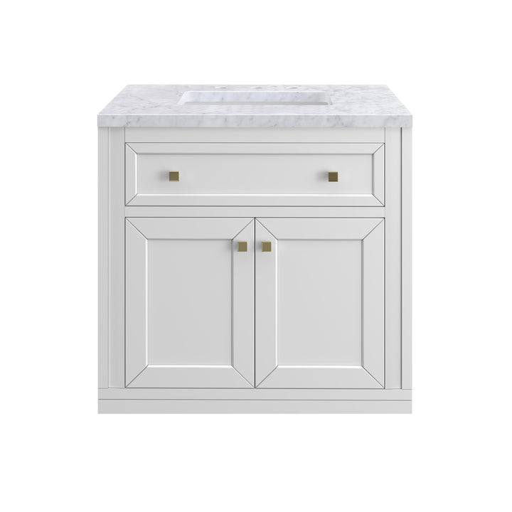 Chicago 30" Single Vanity, Glossy White, w/ 3 CM Carrara Marble Top