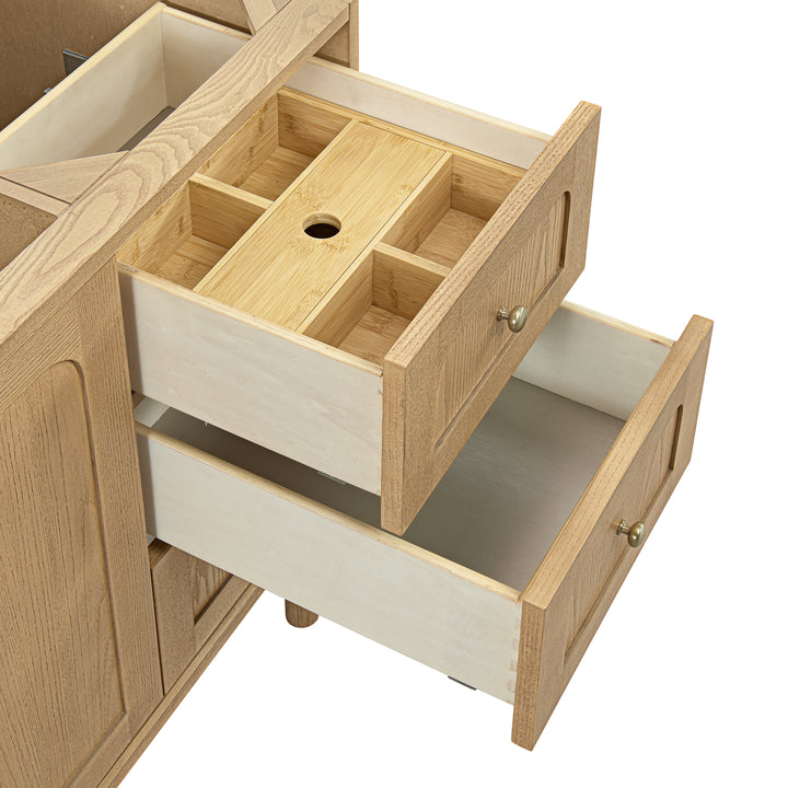 Laurent 60" Single Vanity, Light Natural Oak, w/ 3 CM White Zeus Quartz Top