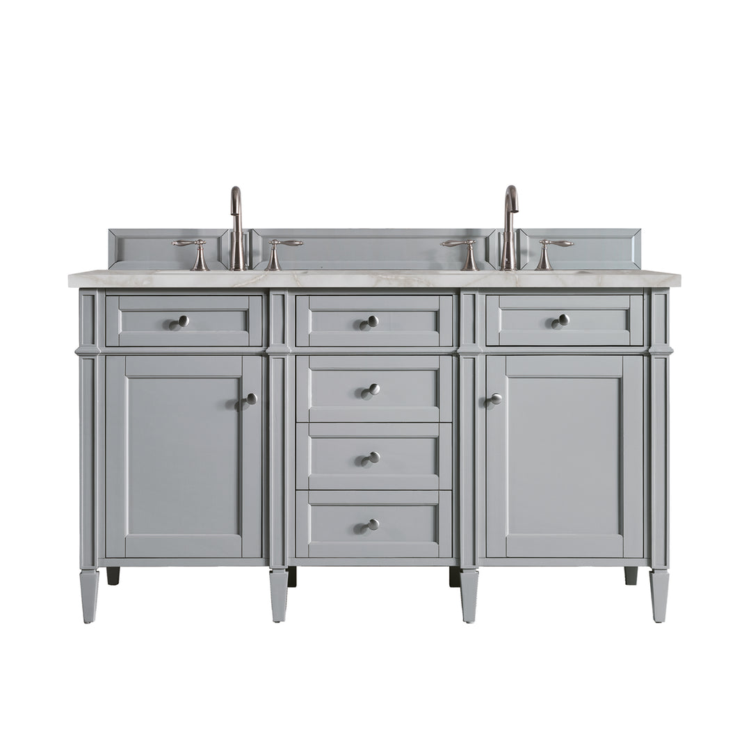 Brittany 60" Double Vanity, Urban Gray w/ 3 CM Victorian Silver Silestone Top