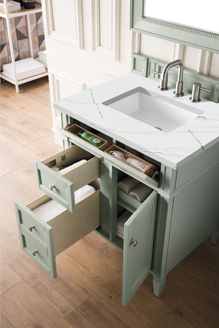 Brittany 30" Single Vanity, Sage Green, w/ 3 CM Ethereal Noctis Silestone Top