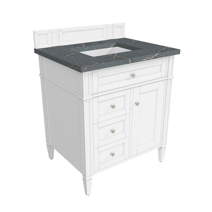Brittany 30" Single Vanity, Bright White, w/ 3 CM Parisien Bleu Silestone Top