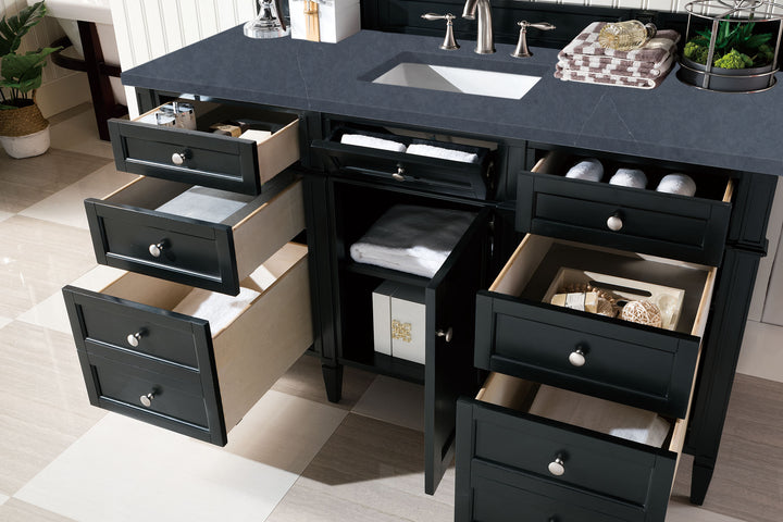Brittany 60" Single Vanity, Black Onyx, w/ 3 CM Charcoal Soapstone Silestone Top