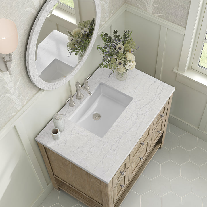 Breckenridge 36" Single Vanity, Whitewashed Oak w/ 3 CM White Zeus Silestone Top