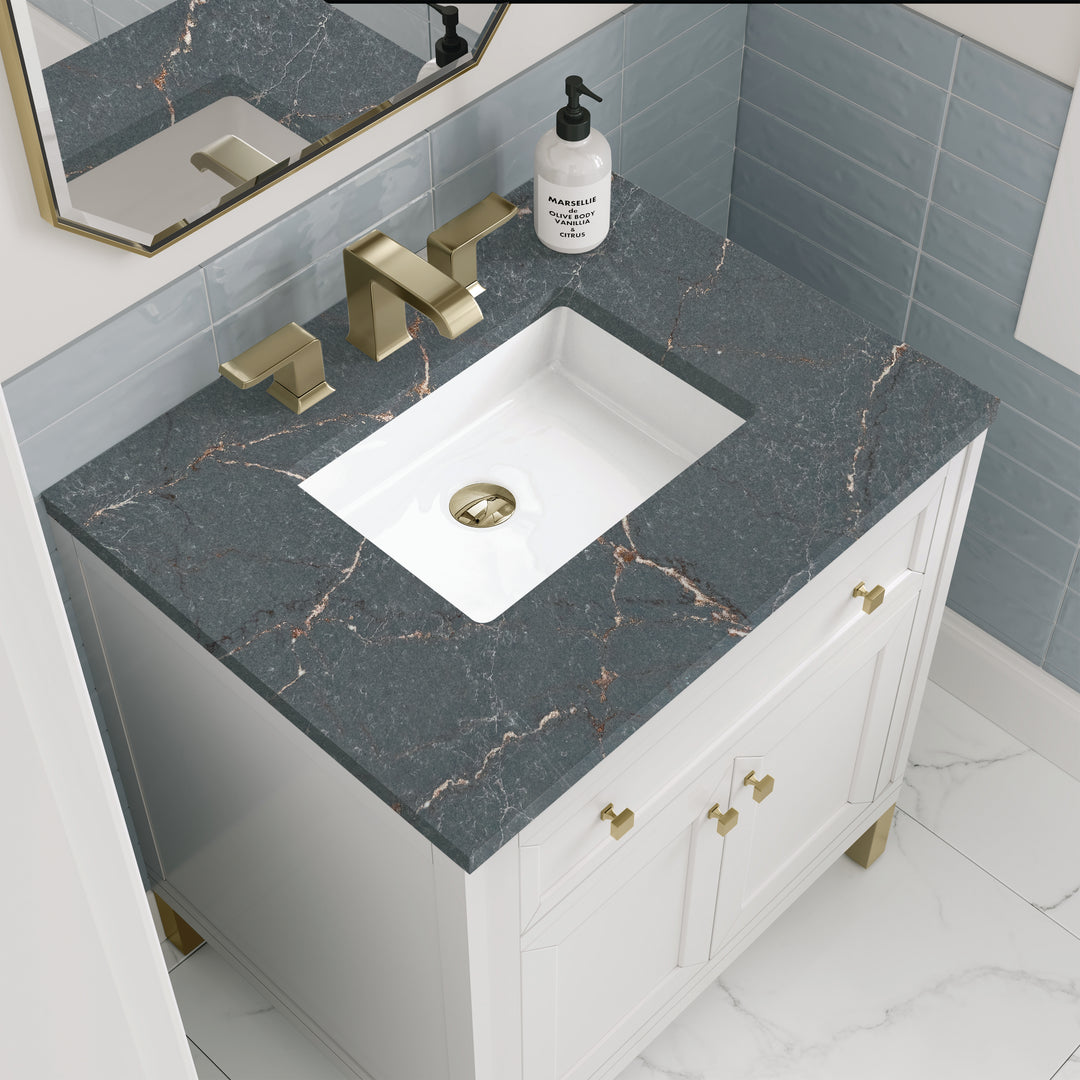 Chicago 30" Single Vanity, Glossy White, w/ 3 CM Parisien Bleu Silestone® Top