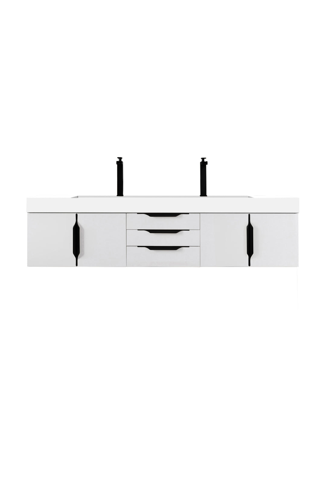 Columbia 72" Double Wall Mount Vanity, Glossy White, Matte Black w/ Glossy White Composite Stone Top