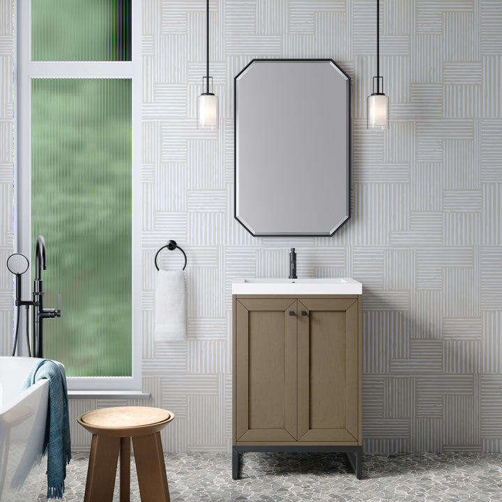 Chianti 24" Single Vanity, Walnut Whisper, Matte Black, w/ White Glossy Composite Stone Top