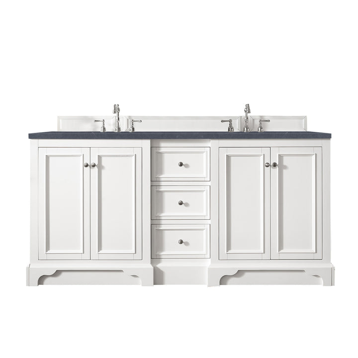 De Soto 72" Double Vanity, Bright White w/ 3 CM Charcoal Soapstone Silestone Top