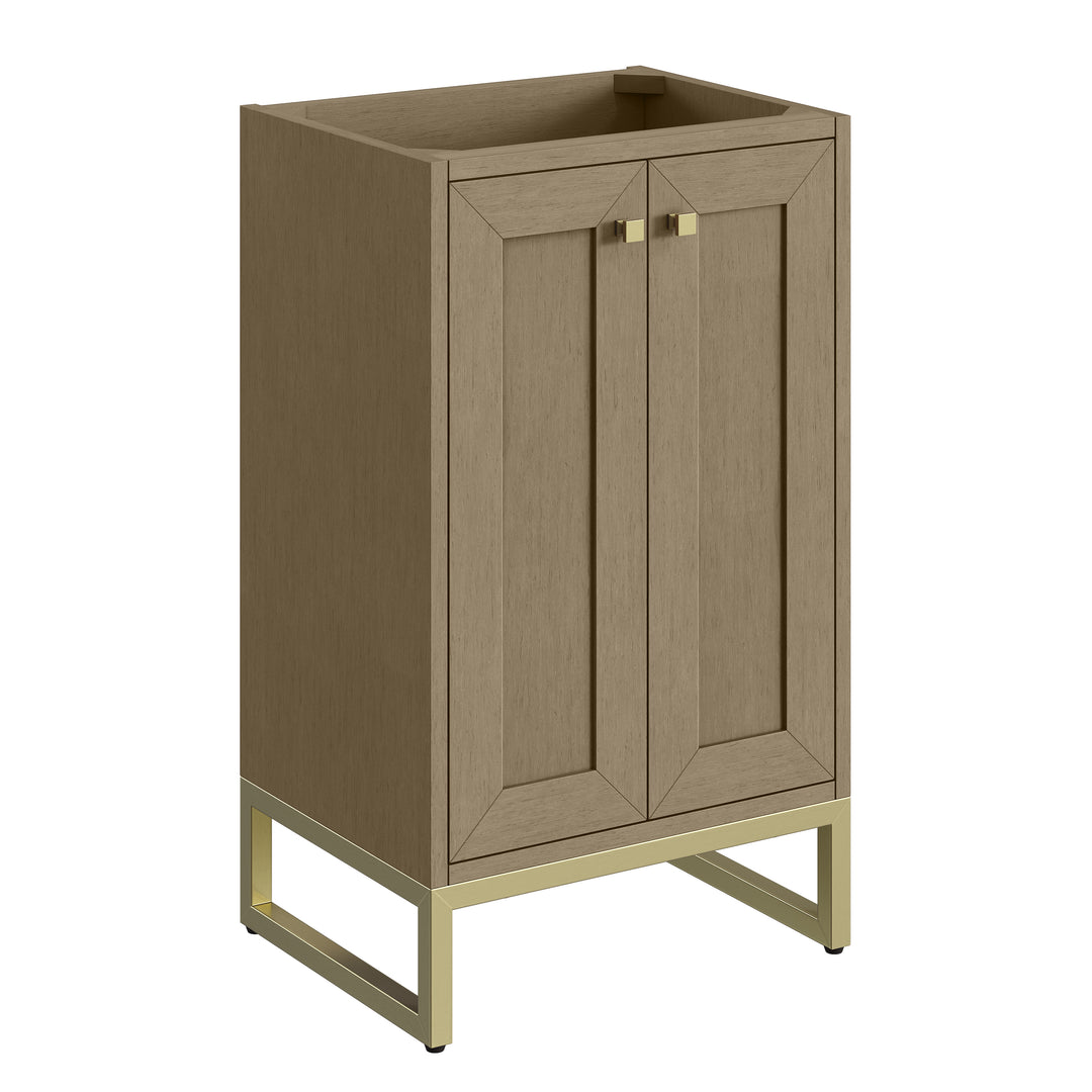Chianti 20" Single Vanity, Walnut Whisper, Champagne Brass, w/ White Glossy Composite Stone Top
