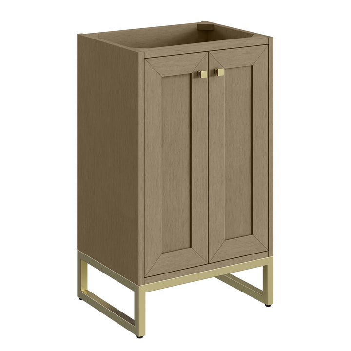 Chianti 20" Single Vanity, Walnut Whisper, Champagne Brass, w/ White Glossy Composite Stone Top