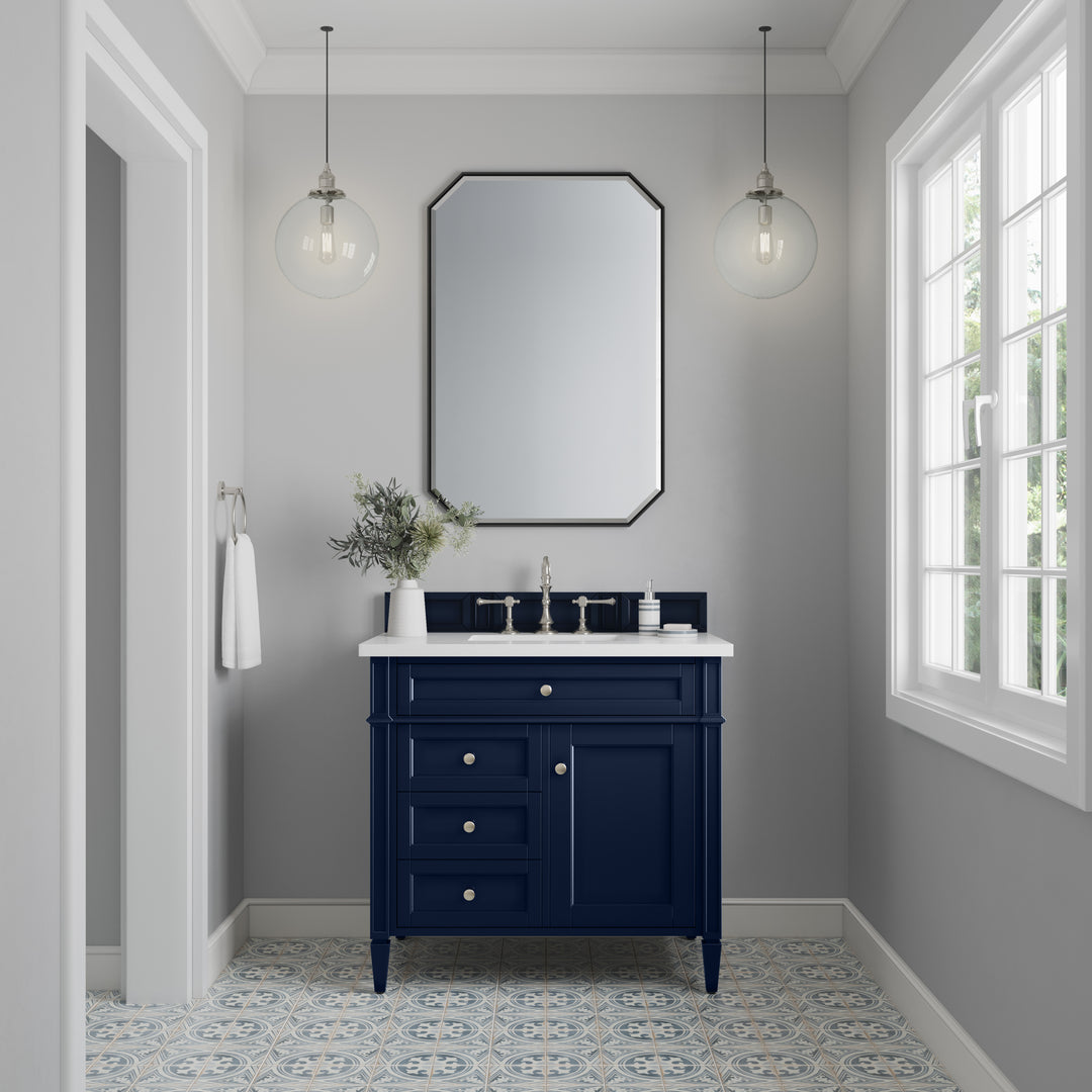 Brittany 36" Single Vanity, Victory Blue w/ 3 CM White Zeus Silestone Top
