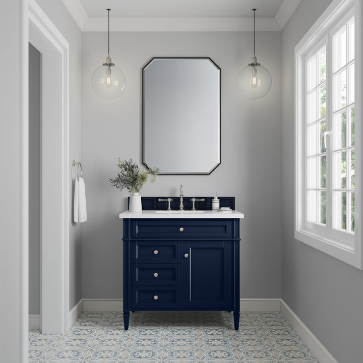 Brittany 36" Single Vanity, Victory Blue w/ 3 CM White Zeus Silestone Top
