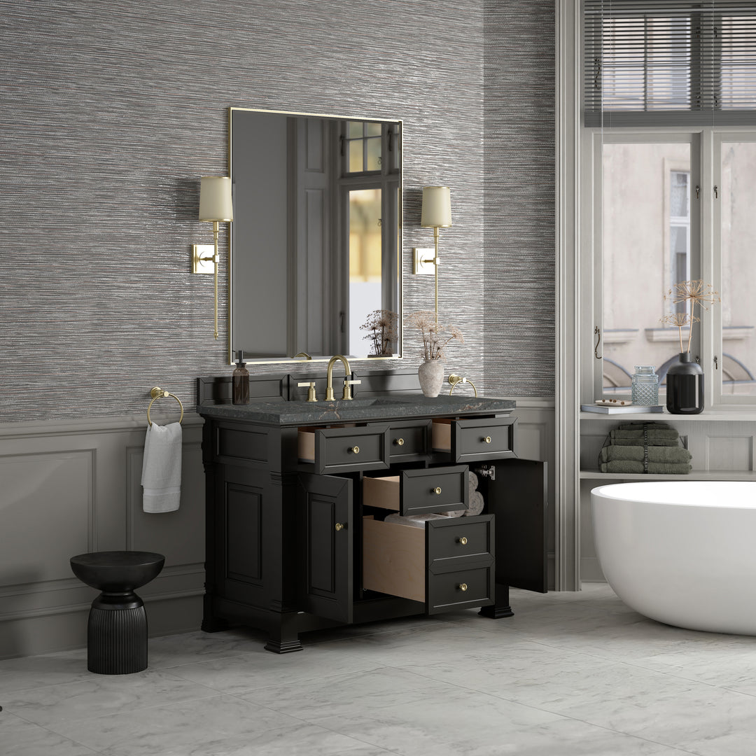 Brookfield 48" Single Vanity, Black Onyx w/ 3 CM Parisien Bleu Silestone® Top