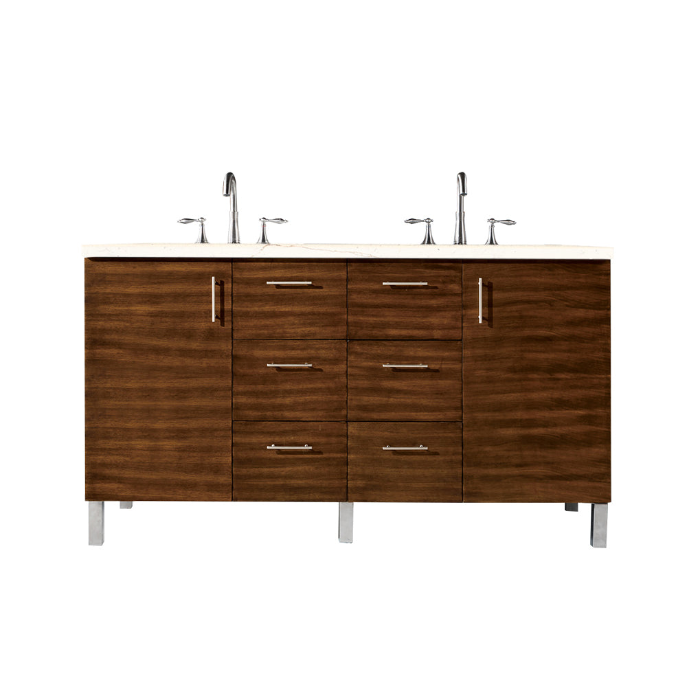 Metropolitan 60" Double Vanity, American Walnut w/ 3 CM Eternal Marfil Silestone Top