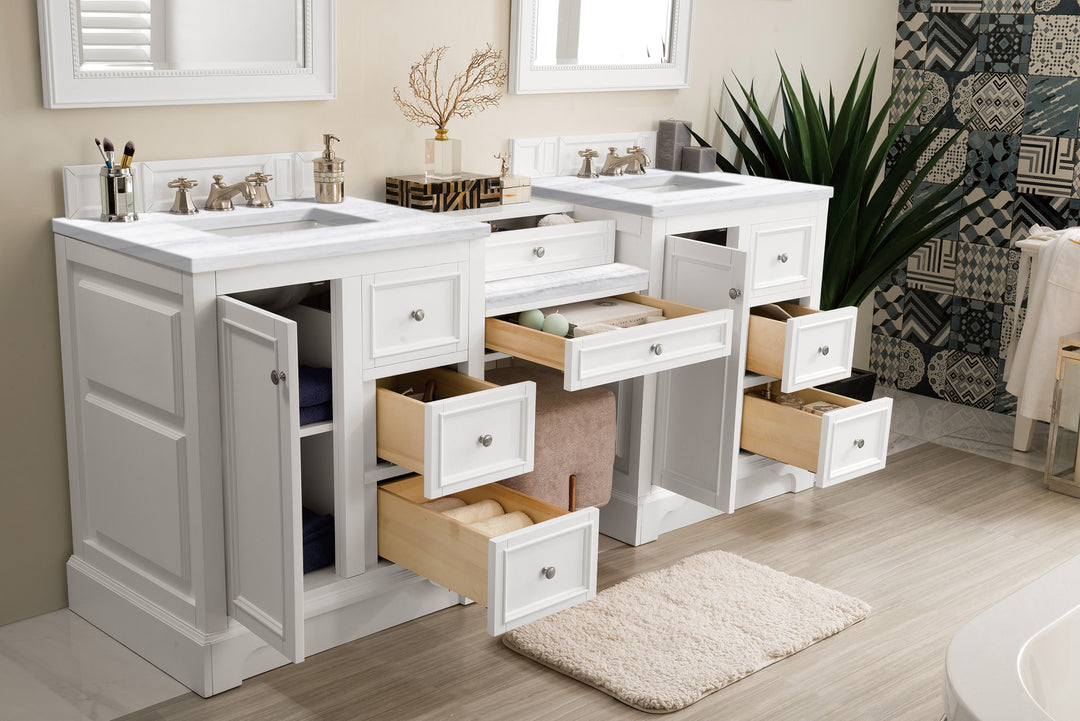 De Soto 82" Double Vanity Set, Bright White w/ 3 CM Arctic Fall Solid Surface Top