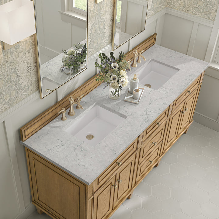 Lorelai 72" Double Vanity, Light Natural Oak w/ 3 CM Eternal Jasmine Pearl Silestone Top