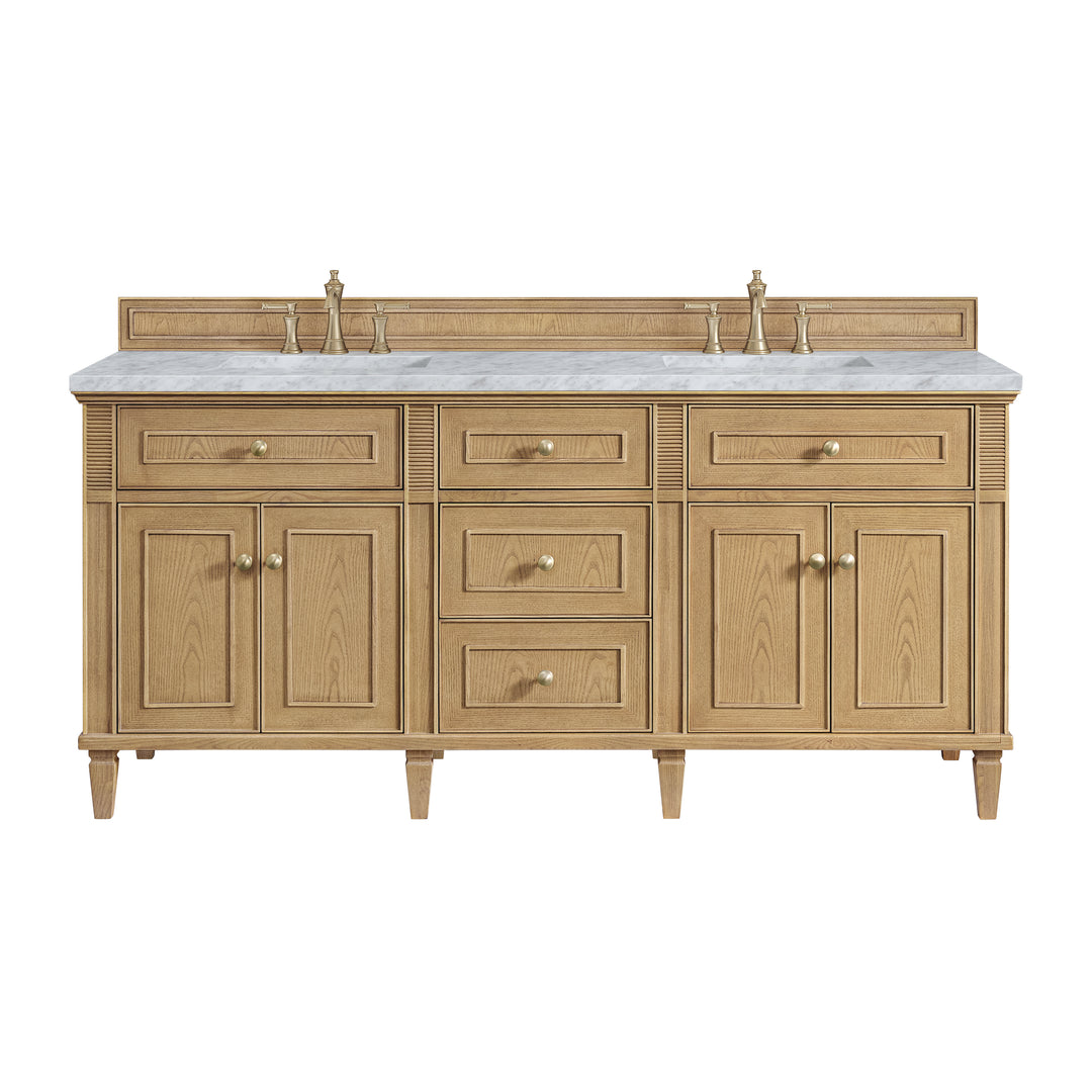 Lorelai 72" Double Vanity, Light Natural Oak w/ 3 CM Carrara White Marble Top