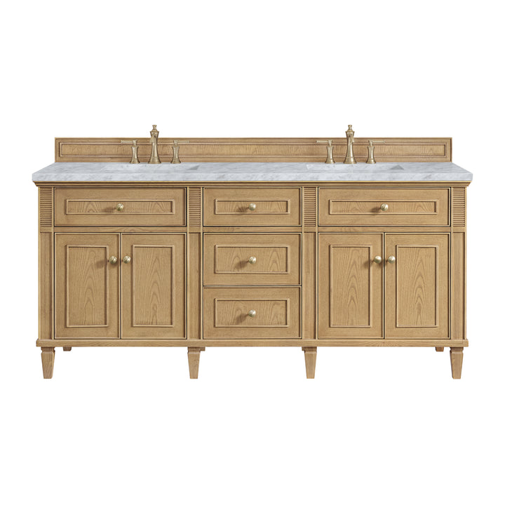 Lorelai 72" Double Vanity, Light Natural Oak w/ 3 CM Carrara White Marble Top