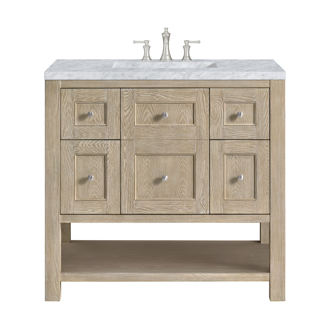 Breckenridge 36" Single Vanity, Whitewashed Oak w/ 3 CM Carrara White Marble Top