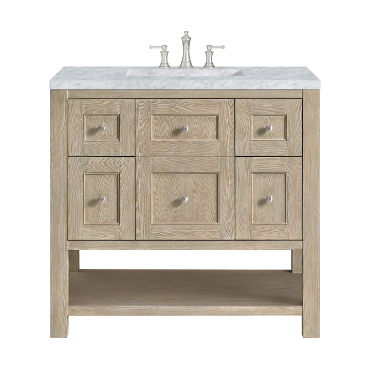 Breckenridge 36" Single Vanity, Whitewashed Oak w/ 3 CM Carrara White Marble Top