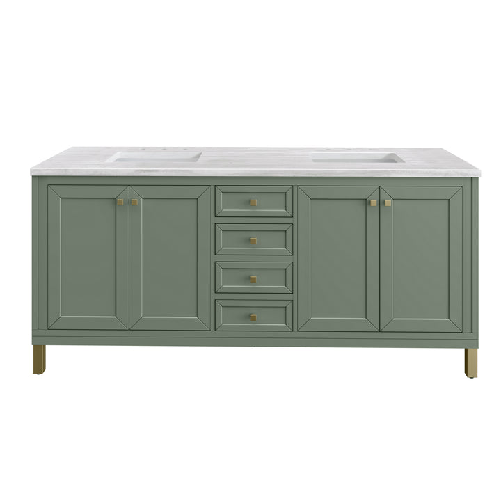 Chicago 72" Double Vanity, Smokey Celadon, w/ 3 CM Arctic Fall Solid Surface Top