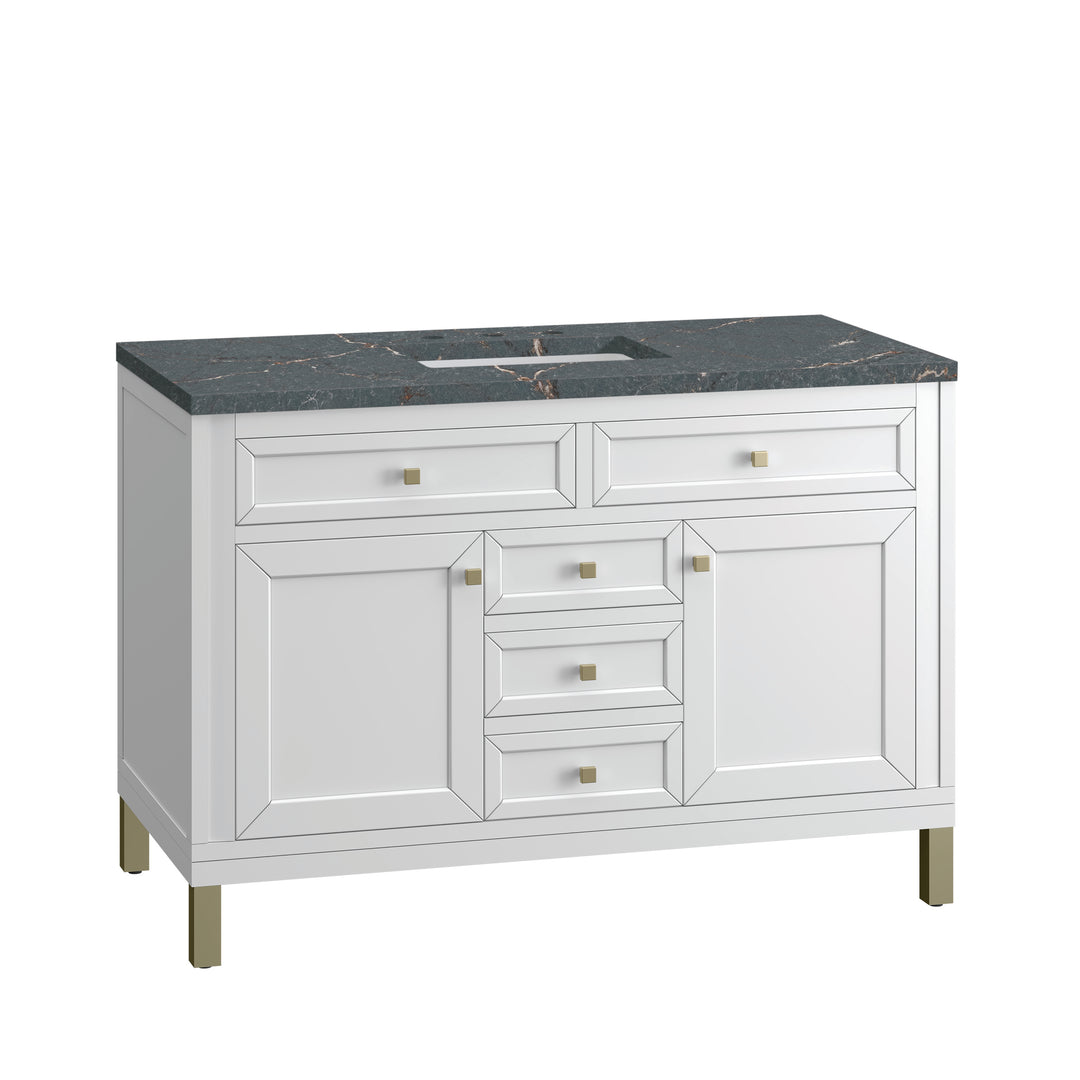 Chicago 48" Single Vanity, Glossy White, w/ 3 CM Parisien Bleu Silestone® Top