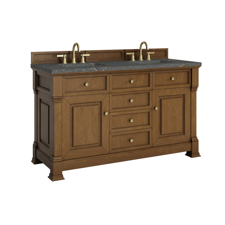 Brookfield 60" Double Vanity, Honey Oak w/ 3 CM Parisien Bleu Silestone® Top