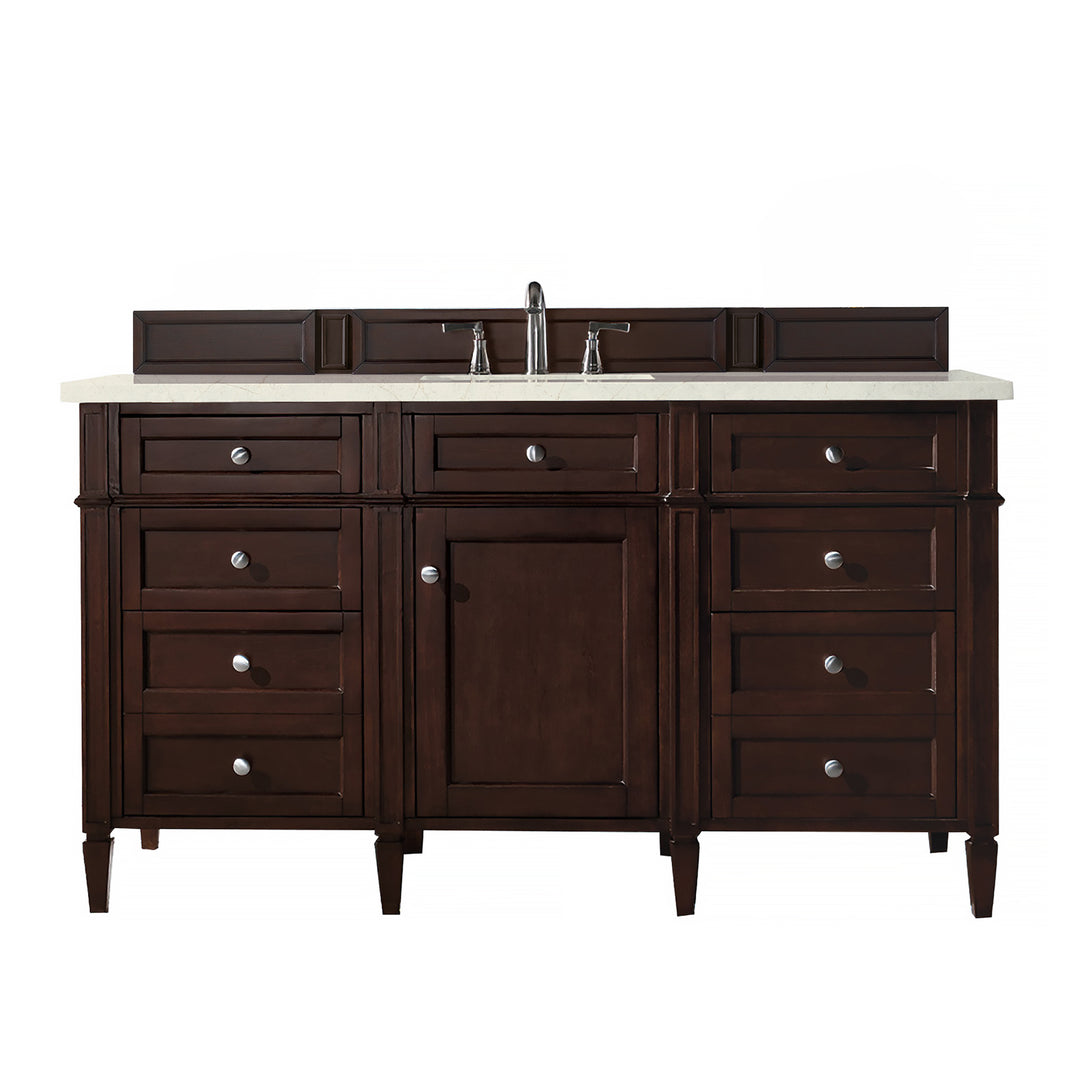 Brittany 60" Single Vanity, Burnished Mahogany w/ 3 CM Eternal Marfil Silestone Top
