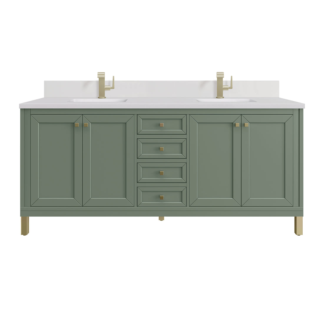 Chicago 72" Double Vanity, Smokey Celadon, w/ Single Hole 3CM White Zeus Silestone® Top & Backsplash